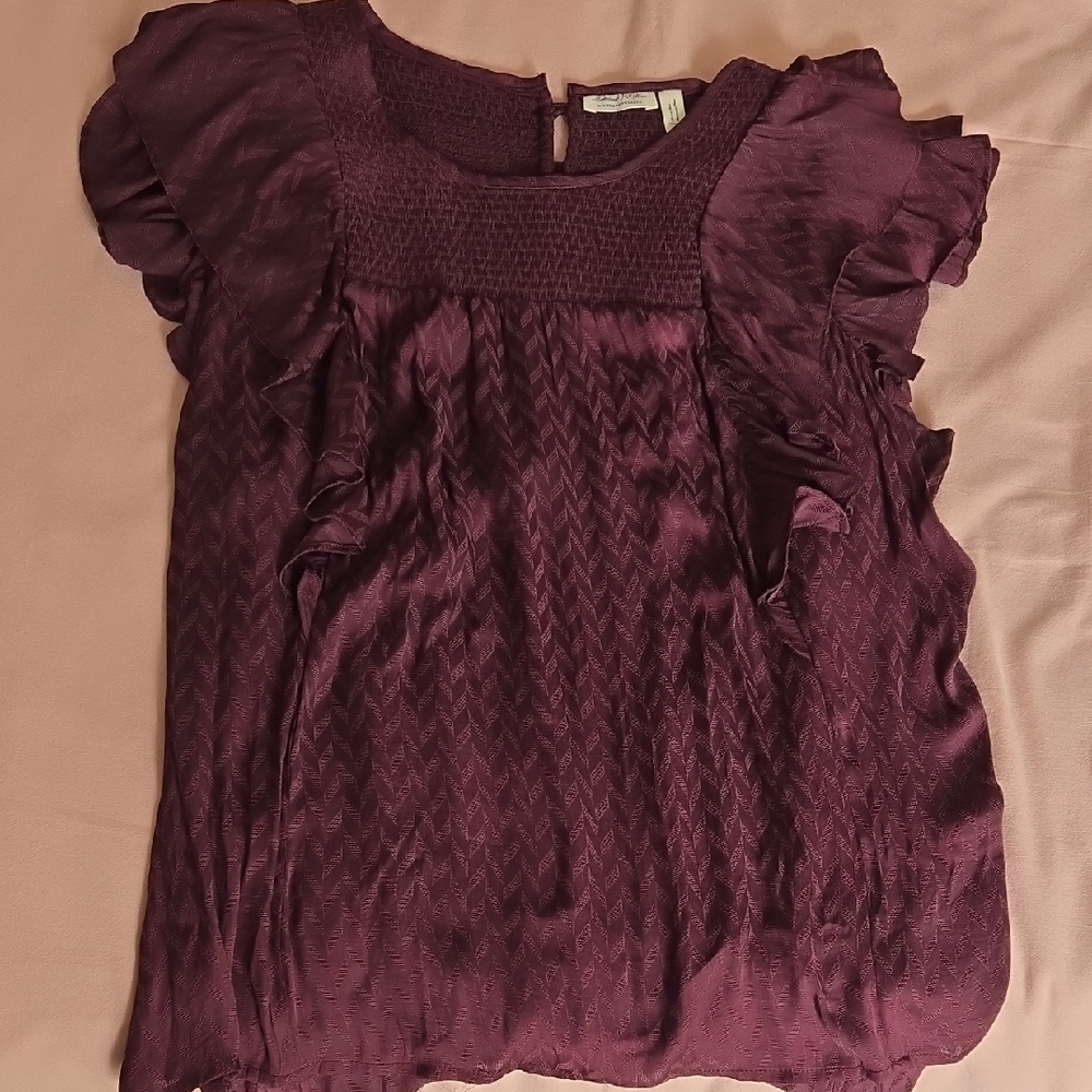 Anthropologie Deep Purple Ruffle Blouse